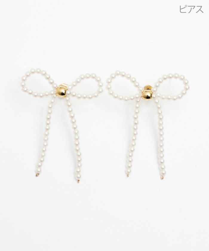 パール リボン ピアス イヤリング Pearl Ribbon Pierce Earring