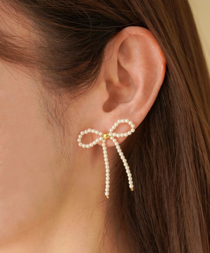 パール リボン ピアス イヤリング Pearl Ribbon Pierce Earring