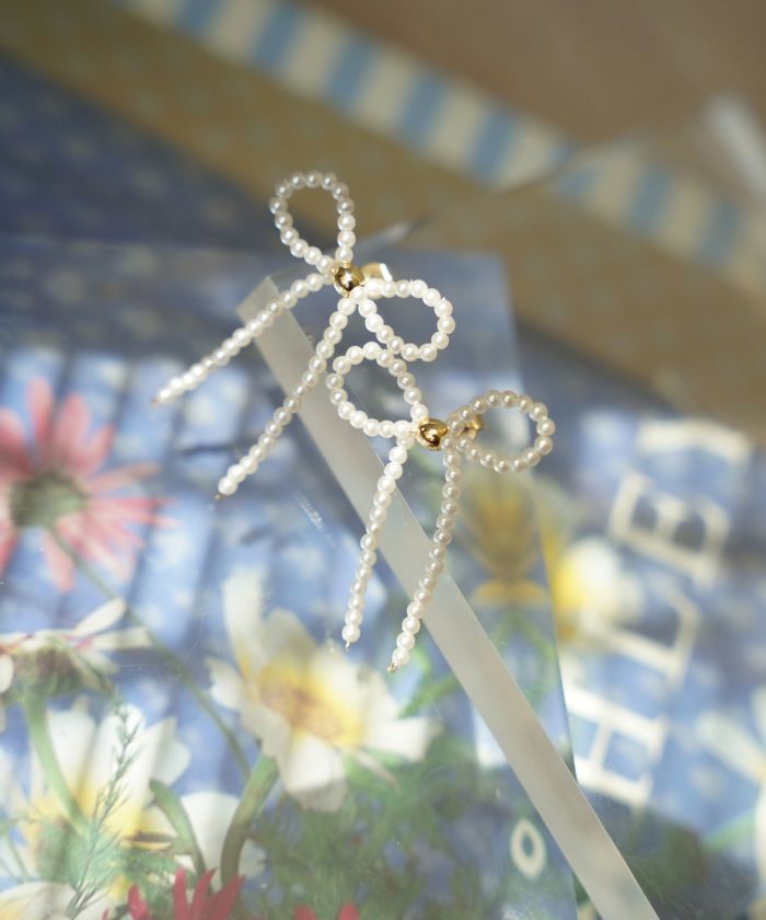 パール リボン ピアス イヤリング Pearl Ribbon Pierce Earring