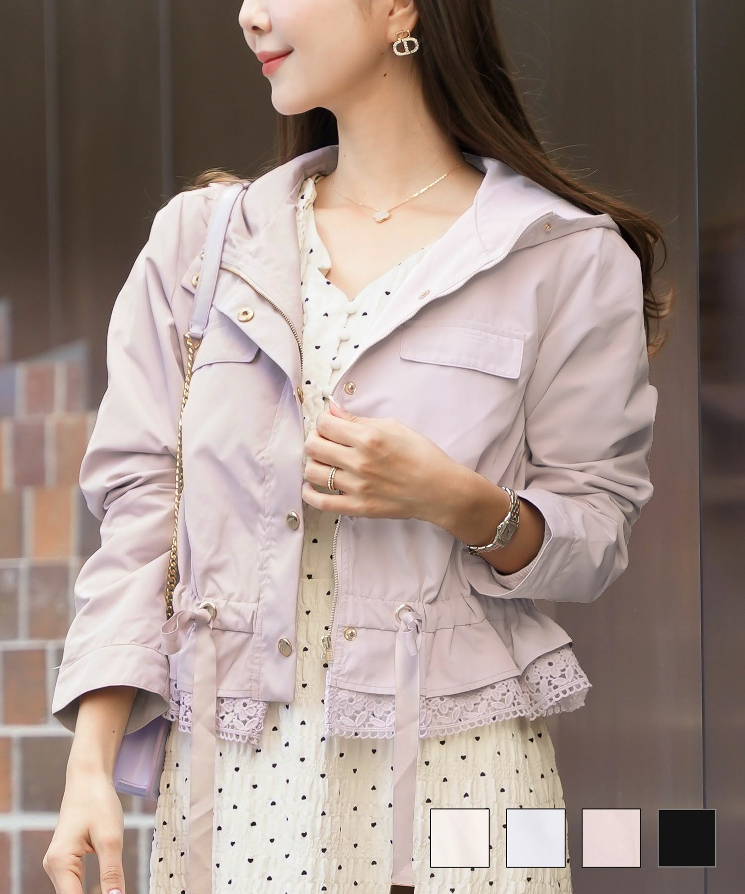 撥水ショートブルゾンlerevevanillerアイボリー/ブルーグレー/シェルピンク/ダークネイビー