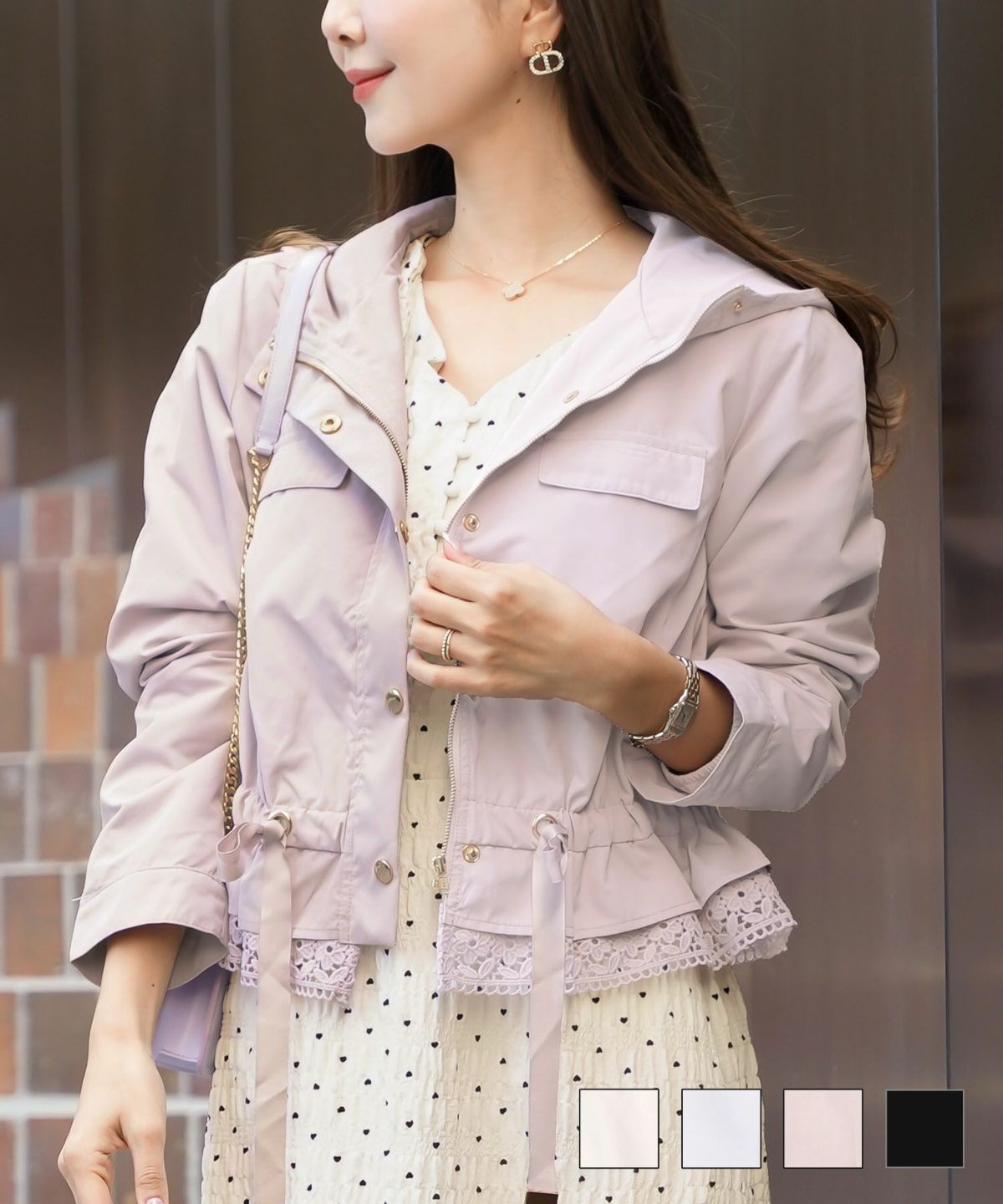 撥水ショートブルゾンlerevevanillerアイボリー/ブルーグレー/シェルピンク/ダークネイビー