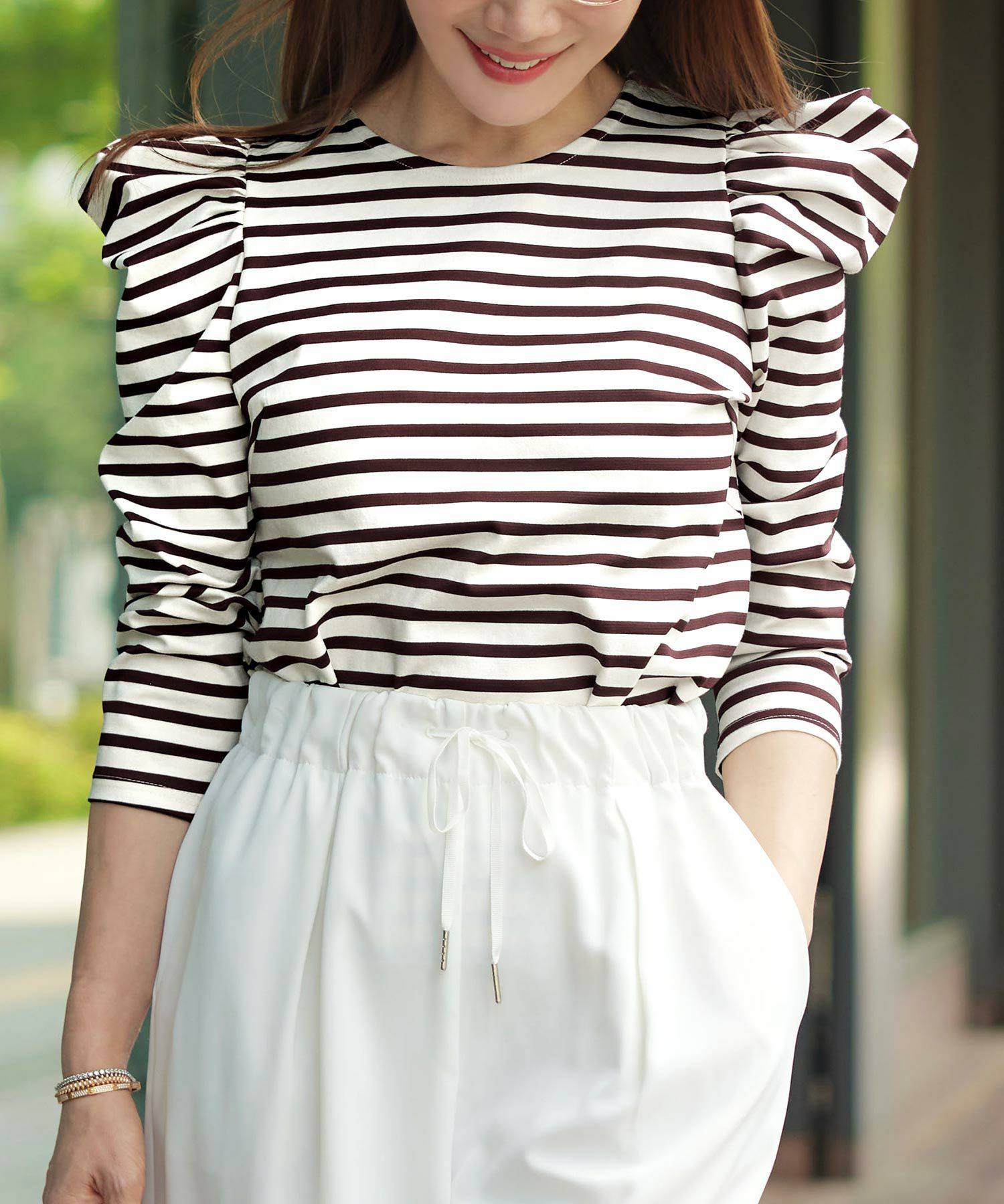 新色追加 手洗い可 トップス レディース オフィス かわいい 大人 きれいめ 白黒 ボーダー おすすめ 人気 ジョイントスペース