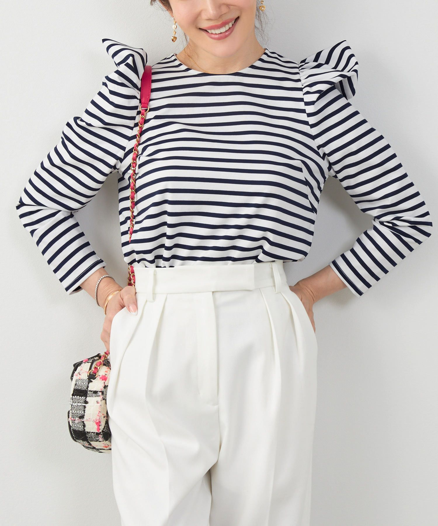 新色追加 手洗い可 トップス レディース オフィス かわいい 大人 きれいめ 白黒 ボーダー おすすめ 人気 ジョイントスペース