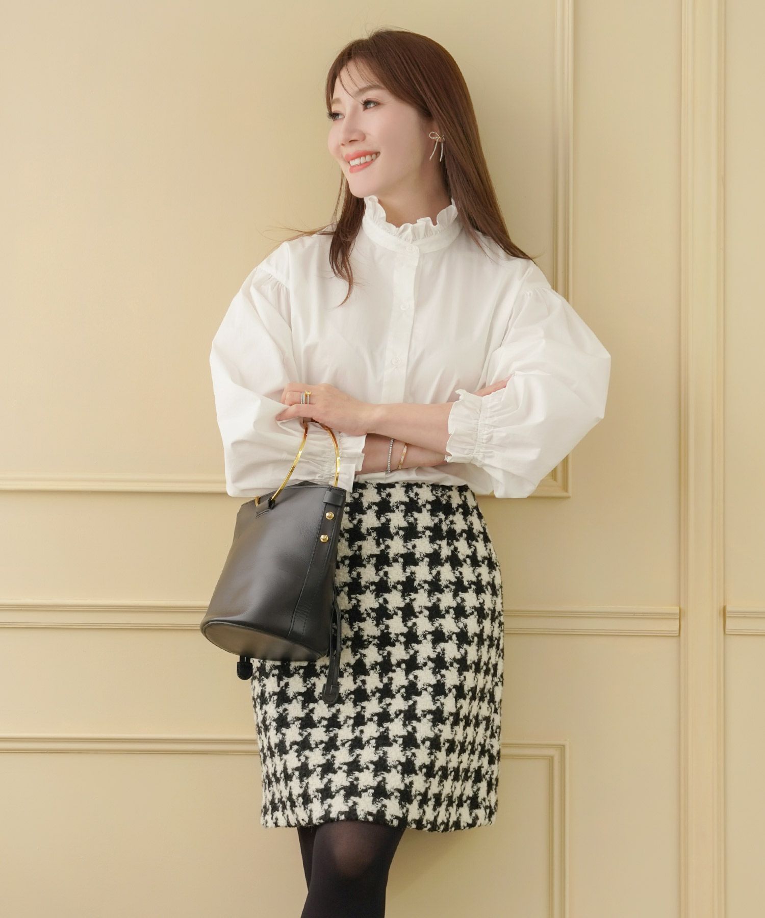 手洗い可 ボトムス レディース スカート ミニ 台形 かわいい 大人 オフィス きれいめ ツィード ブーツ合わせ ジョイントスペース