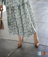ティアード スカート Made with Liberty Fabric HUIT ブルー/ブラウン