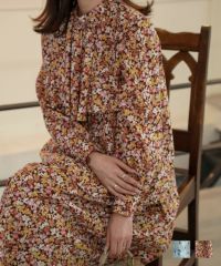 ケープデザイン ブラウス Made with Liberty Fabric HUIT ブルー/ブラウン