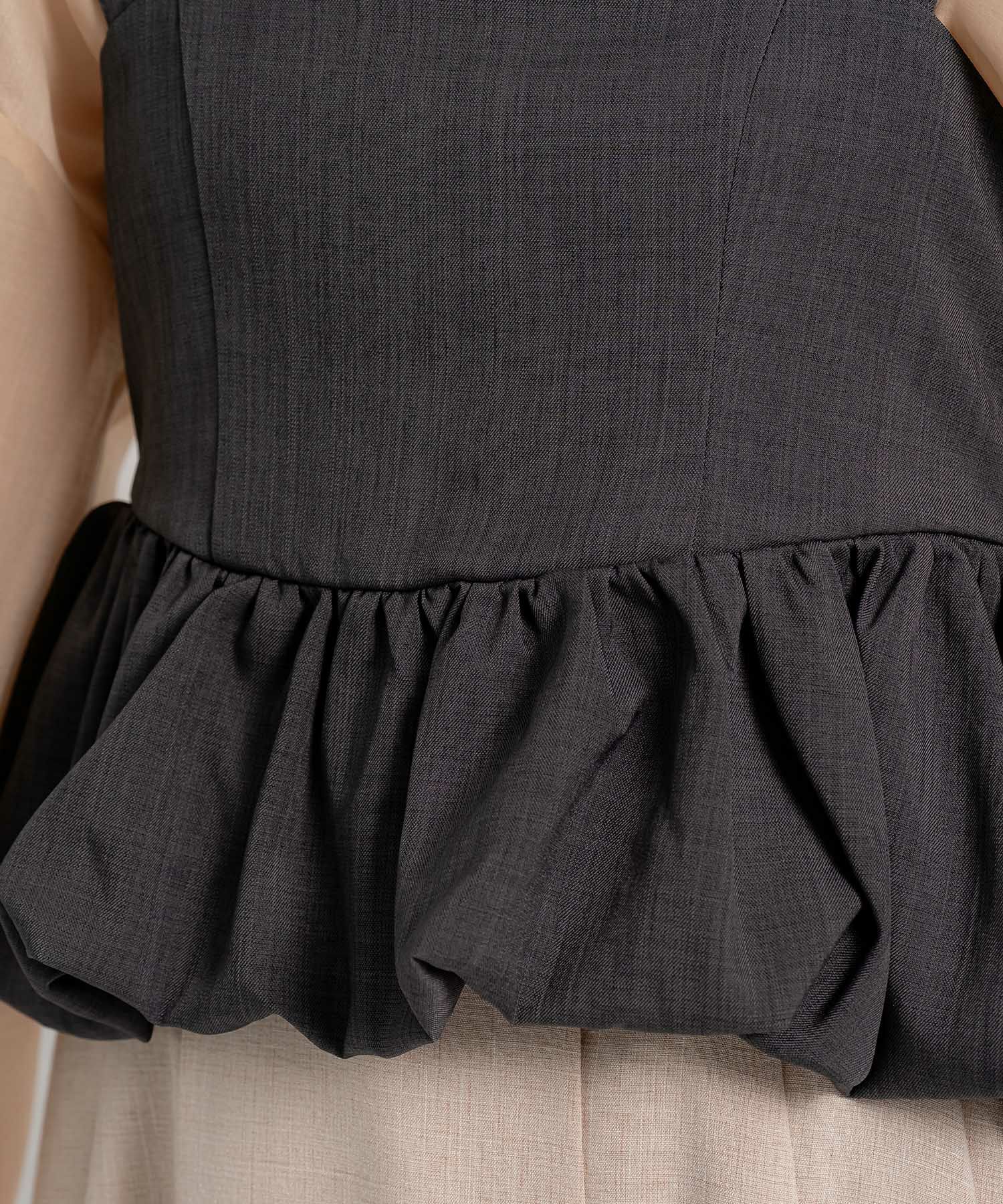 ヘムデザイン ギャザー ウエストゴム ベーシック/グレー/グレージュ/M