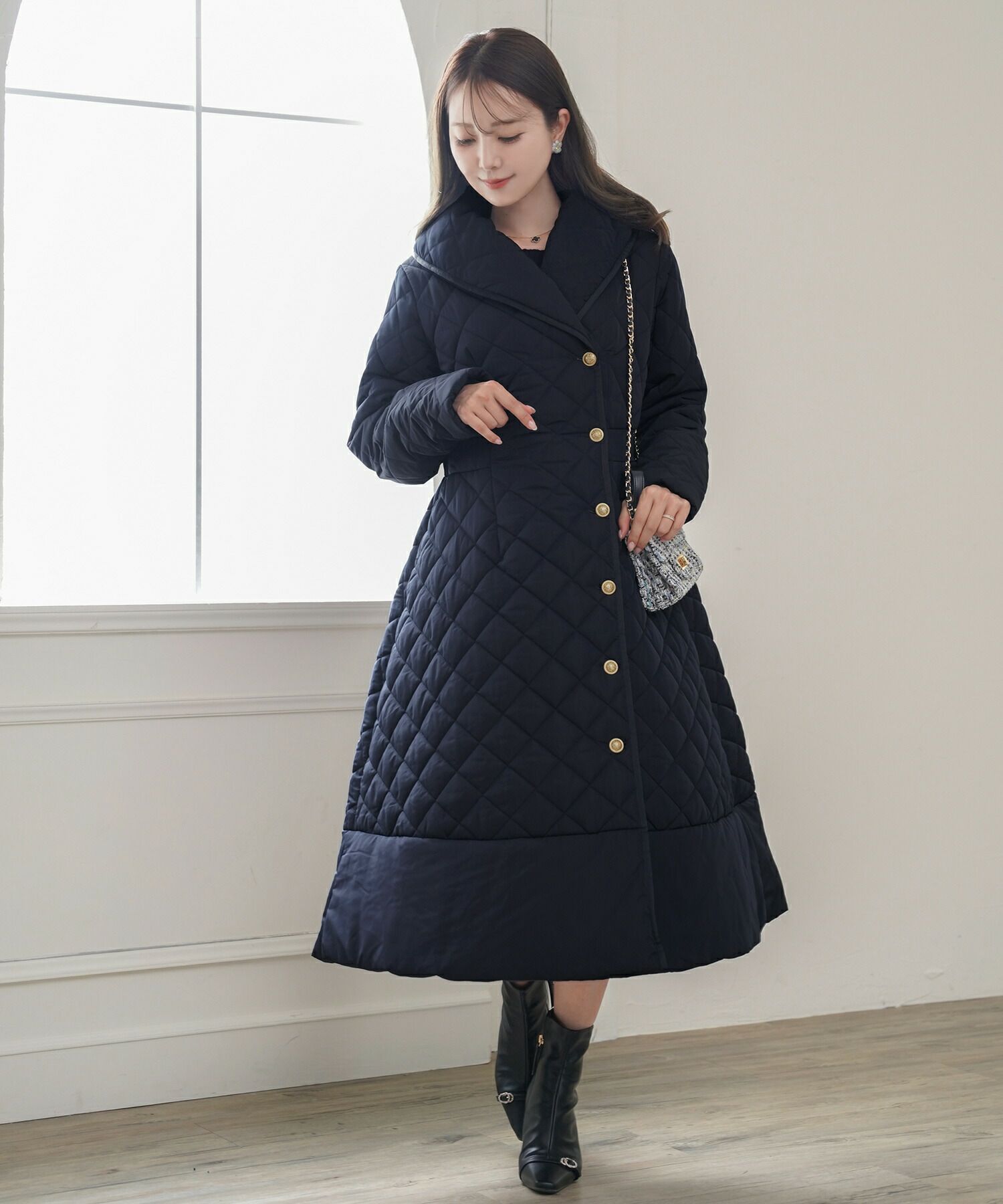Winter-SALE ショールカラー フェイクダウン ドレスコート le reve 
