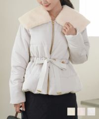 ファービッグカラーミドル丈フェイクダウンコートlerevevanillerアイボリー/ピンクベージュ/ライトグレー