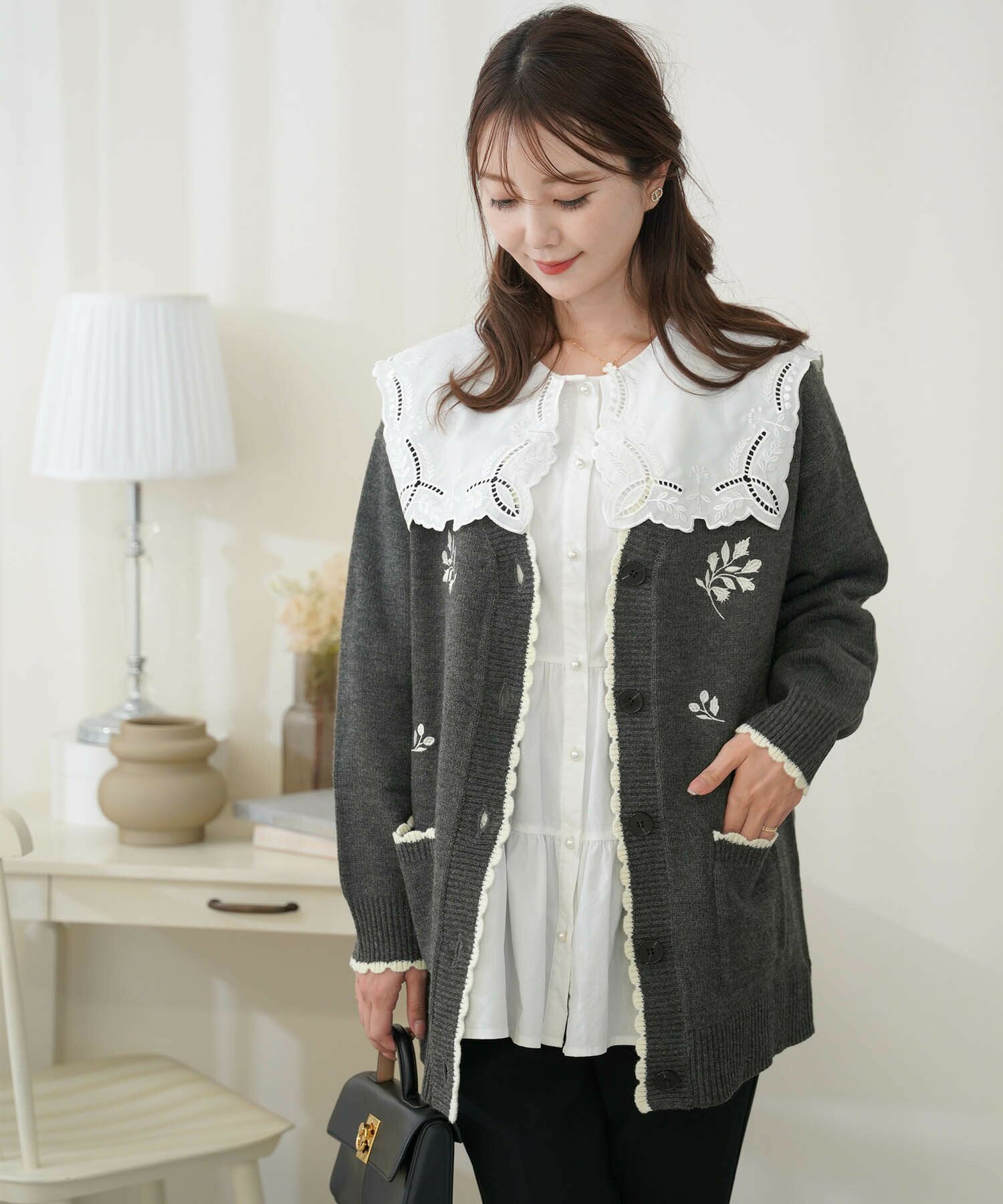 CLEARANCE-SALE オリジナル刺繍入り ロング カーディガン le reve  