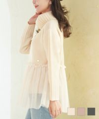 チュールペプラムオフタートルニットlerevevanillerアイボリー/ピンク/チャコール