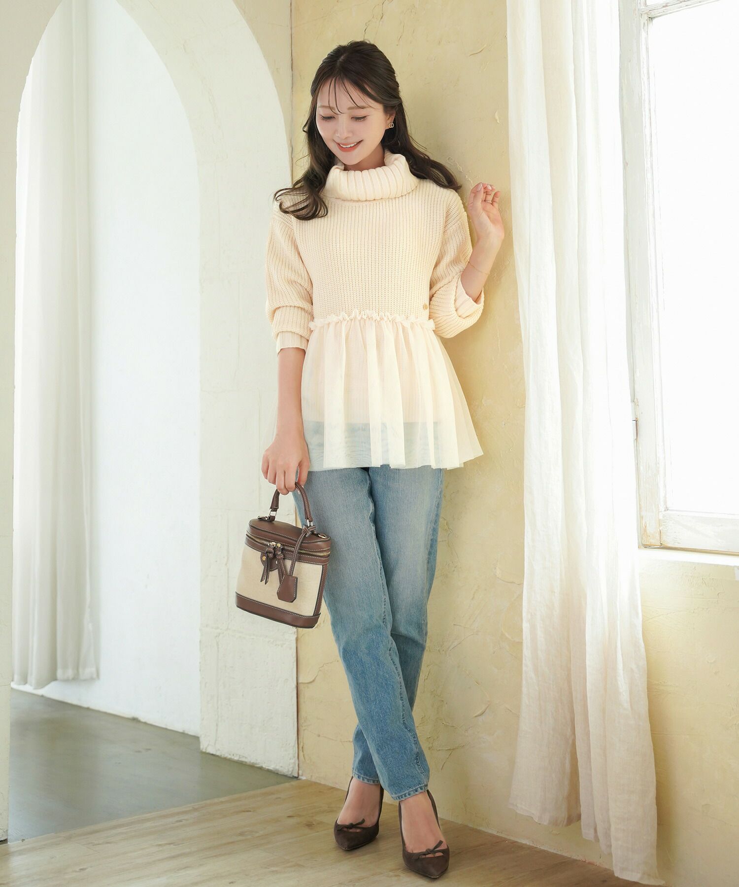 チュール ペプラム オフタートル ニット le reve vaniller 全3色  