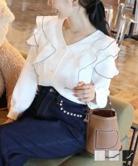 フリル メロー ブラウス le reve vaniller ホワイト/ホワイト×ブラック/ブラック×ホワイト