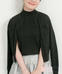 綿カシミヤ混 胸元ポケット付き ニット カーディガン Liala×PG