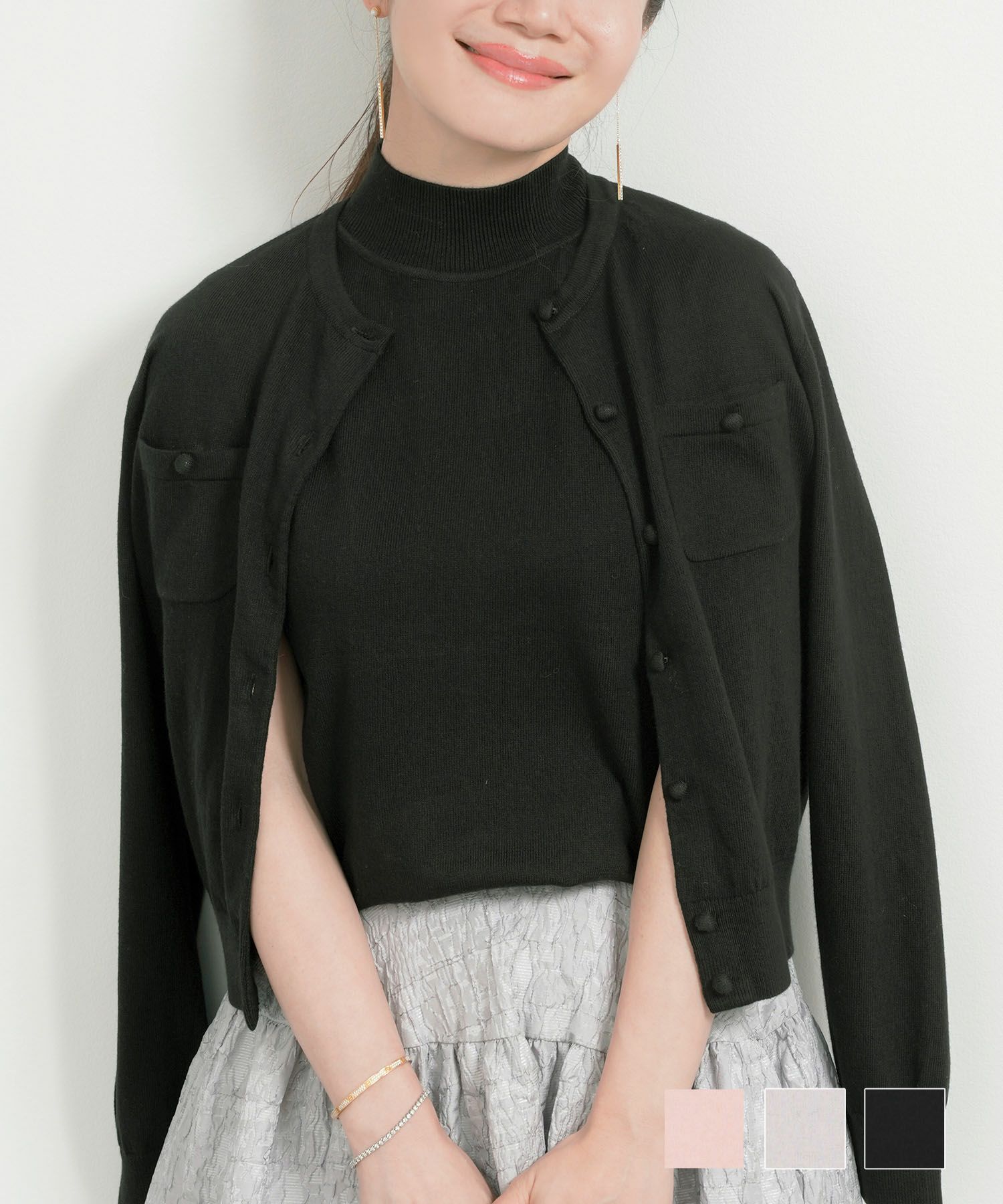 綿カシミヤ混 胸元ポケット付き ニット カーディガン Liala×PG