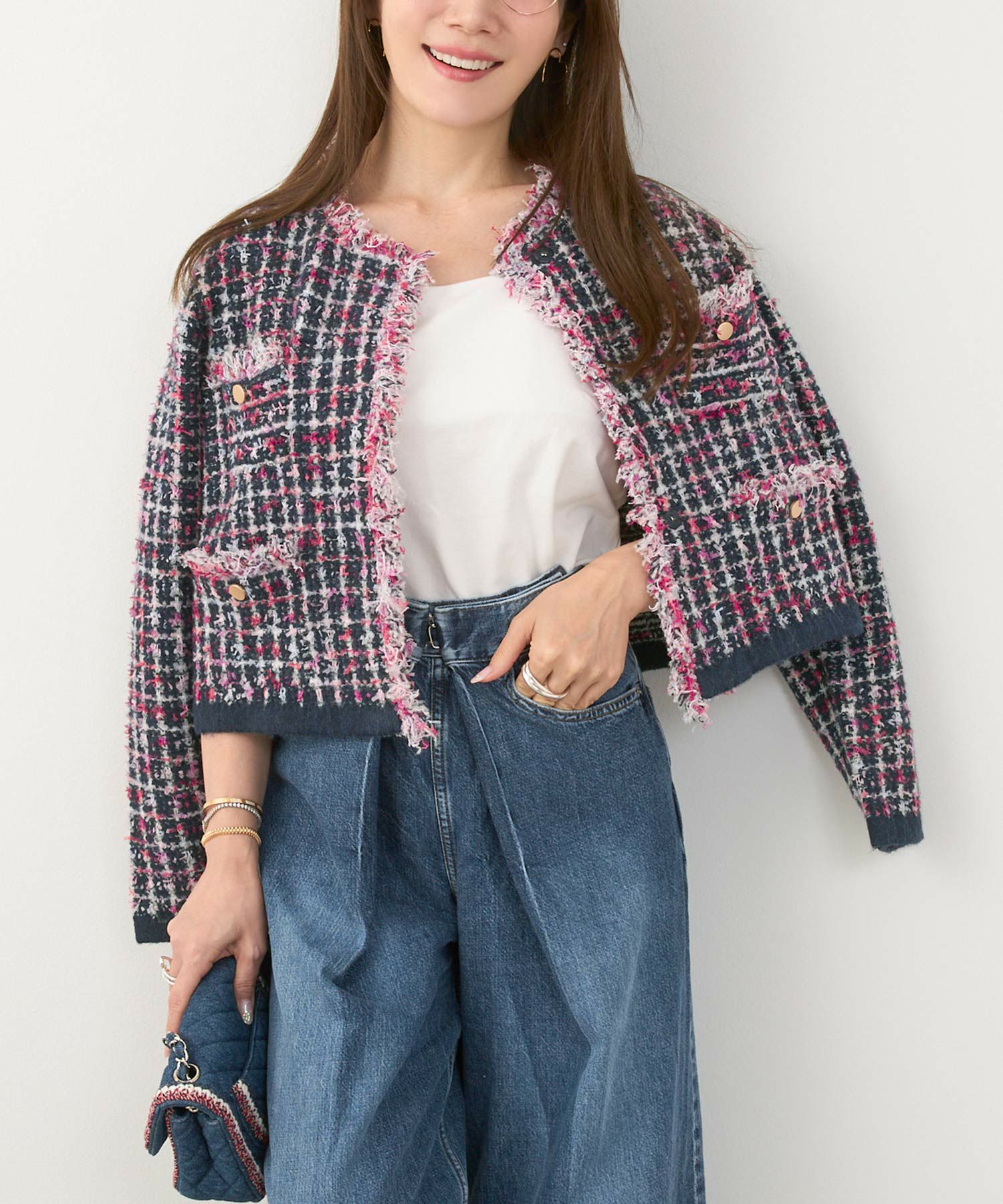 手洗い可 ニット カーディガン レディース 秋冬 ショート丈 オフィス 青 色 厚手 おしゃれ 洗濯 ジョイントスペース