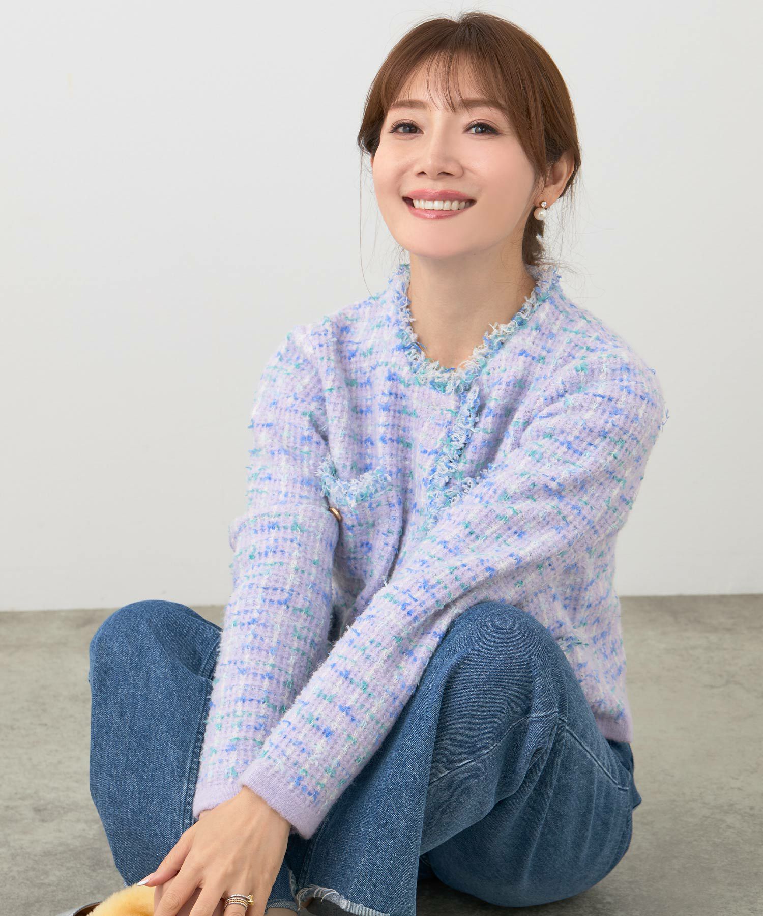 手洗い可 ニット カーディガン レディース 秋冬 ショート丈 オフィス 青 色 厚手 おしゃれ 洗濯 ジョイントスペース