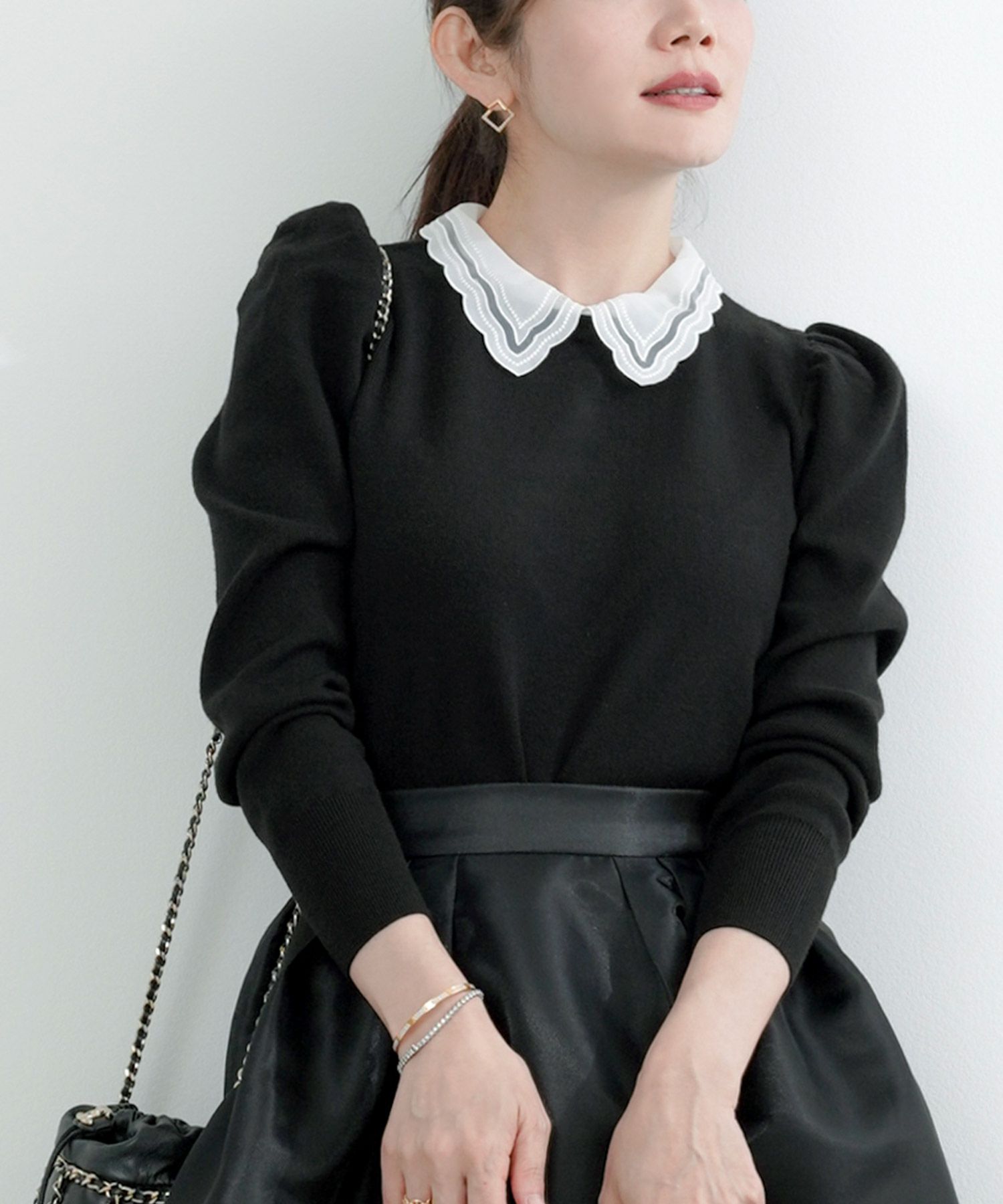 CLEARANCE-SALE レース襟付き 取り外し可2way ニット 長袖 Liala×PG 全 