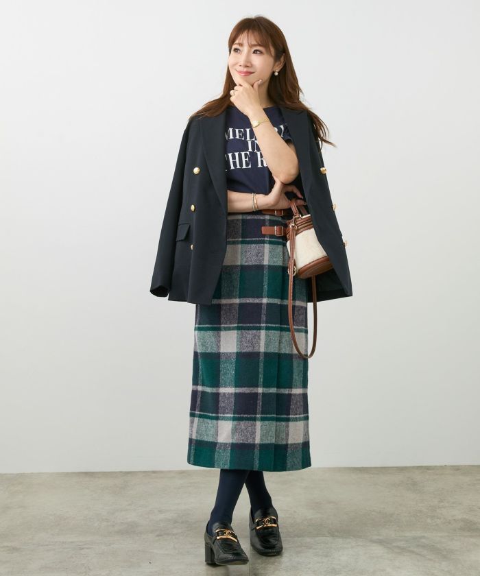 チェックベルト付き ラップ スカート Liala×PG