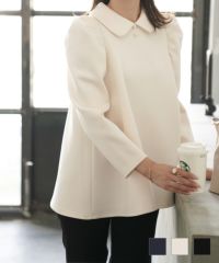 襟付きボンディングフレアトップス長袖HUITネイビー/アイボリー/ブラック