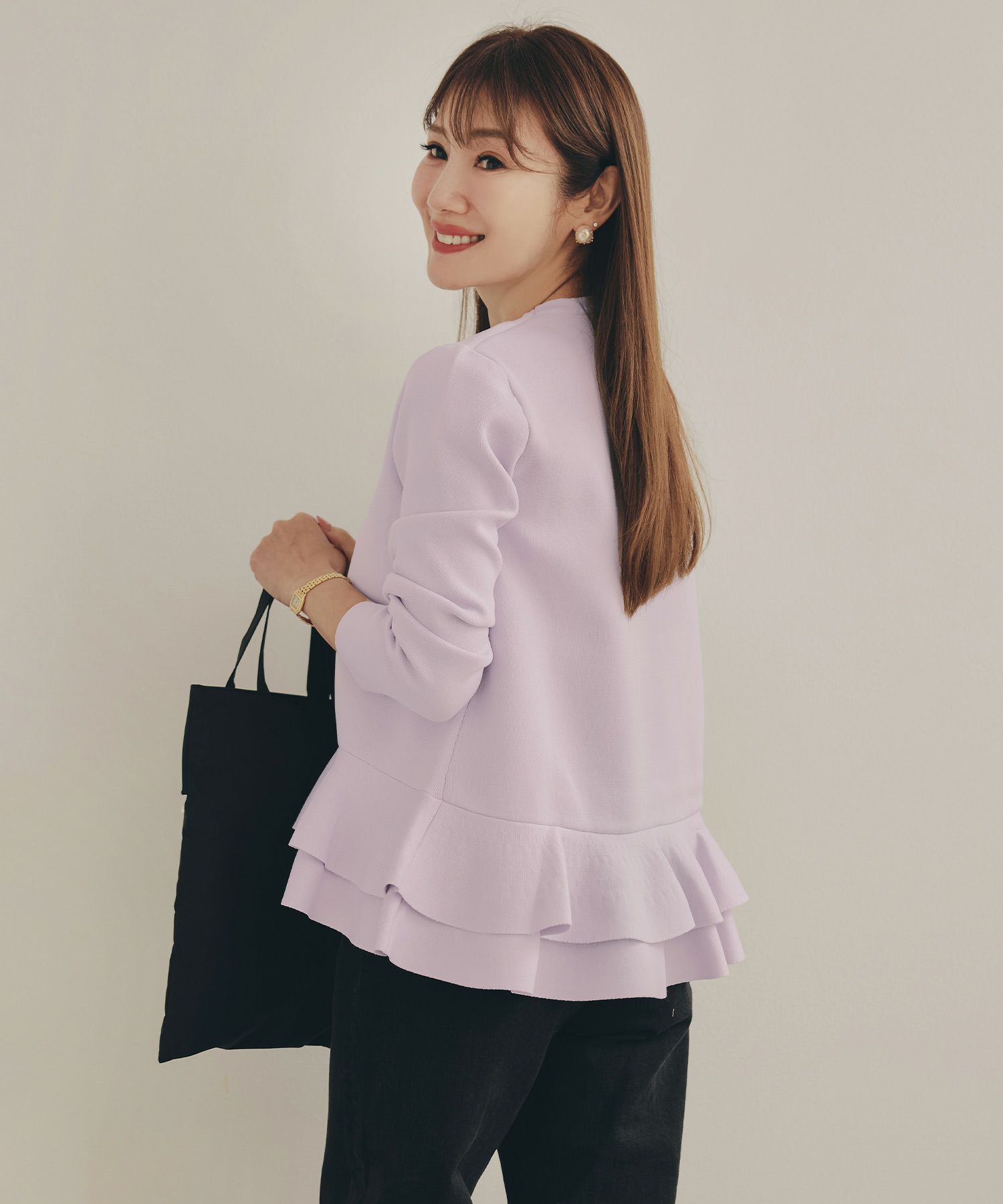 手洗い可 ポリエステル100% ニット トップス レディース かわいい オフィス きれいめ 長袖 白黒 秋冬春 ジョイントスペース