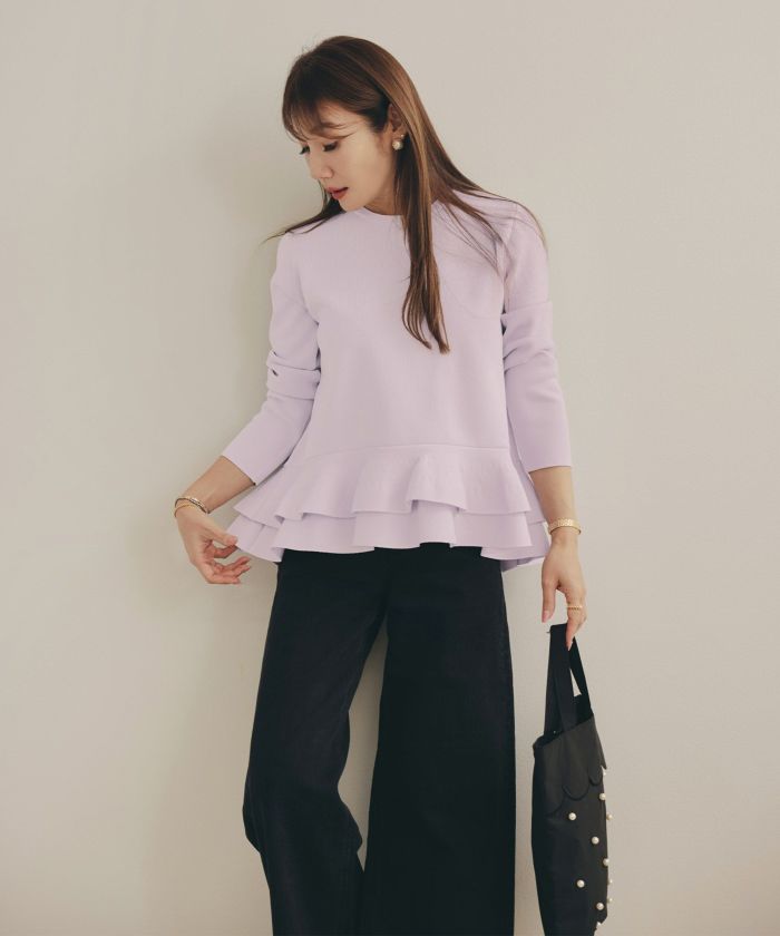 ダブルフリル ペプラム ニット 長袖 Liala×PG 全4色｜lpg431