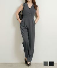 手洗い可 サロペットパンツ レディース きれいめ おしゃれ 黒 春秋冬 ウエスト絞り ゴム 大人 オフィス かわいい ジョイントスペース