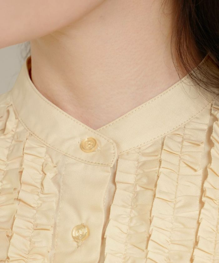 バンドカラー フリル ブラウス 長袖 Liala×PG 全2色｜lpg841-2022【1