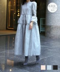 ベルスリーブ ジャガード ボリューム ワンピース HUIT ピンクベージュ/アイスブルー/ブラック