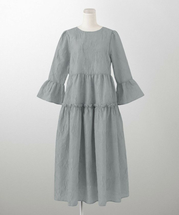 花柄 ティアード フリル エレガント 低身長/ピンクベージュ/アイスブルー/ブラック/S/M