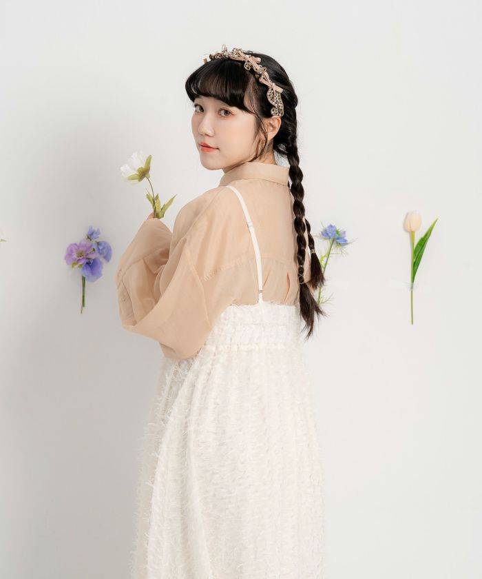 フリンジ ハイウエスト ロングシーズン シアー ロング/アイボリー/M