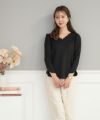 レディース/カットソー/トップス/Tシャツ/もっちり/8分袖/長袖/スカラップ/ギャザー/スリット/アイボリー/ブラック/ネイビー/カジュアル/エレガント/上品/オフィスカジュアル/オフィススタイル/新色/ピンク/くすみピンク/ピーチピンク/ピンクベージュ
