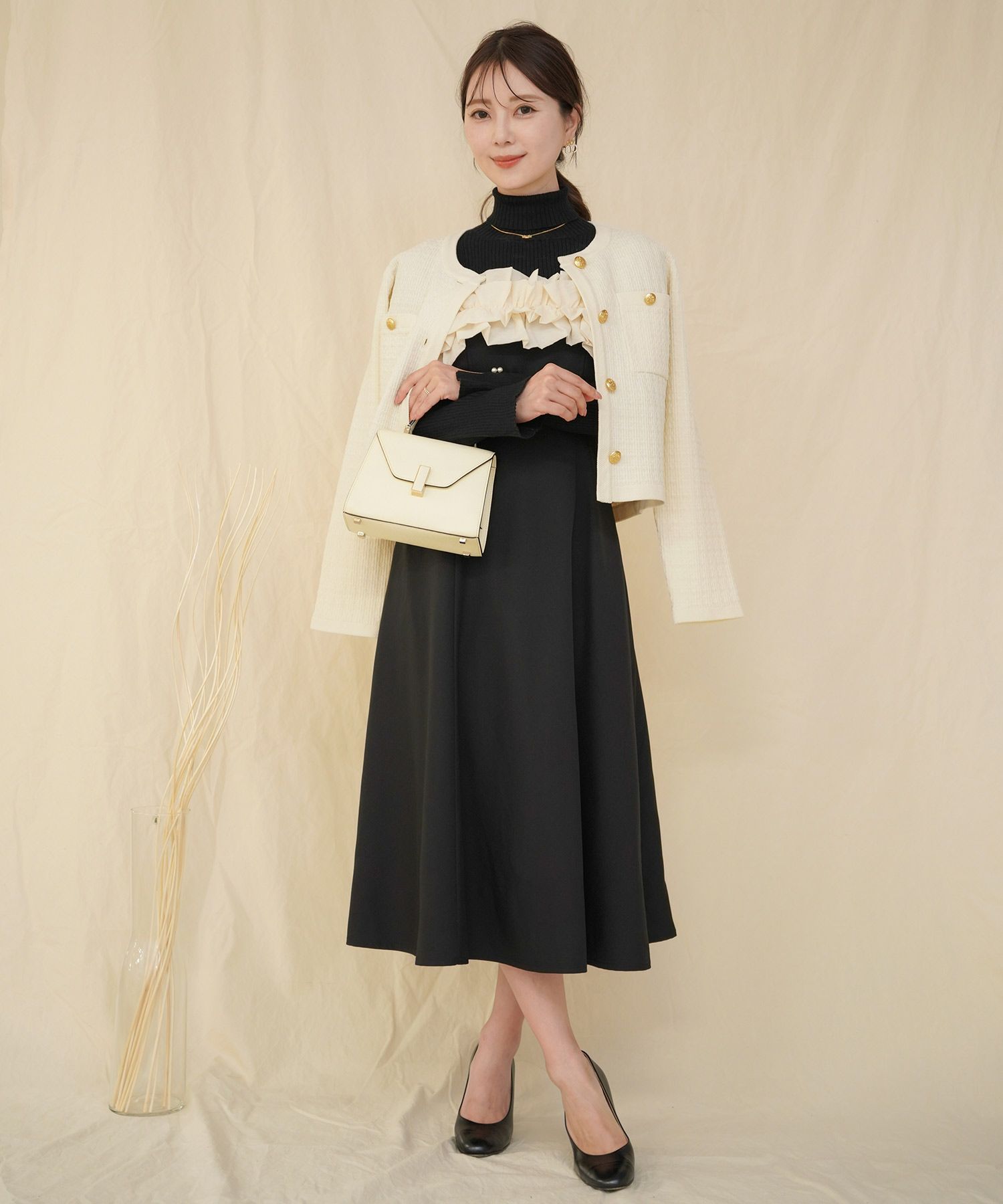 レディース/ニット/ジャケット/ノーカラー/クルーネック/セレモニー/入卒/授業参観/式/きれいめ/上品/シンプル/ストレッチ/オケージョン/入園/卒業/エレガント/アイボリー/ピンク/ボーダー/ネイビー/アソート柄/ツイード/新色/グレー/ライトグレー/無地/入卒園