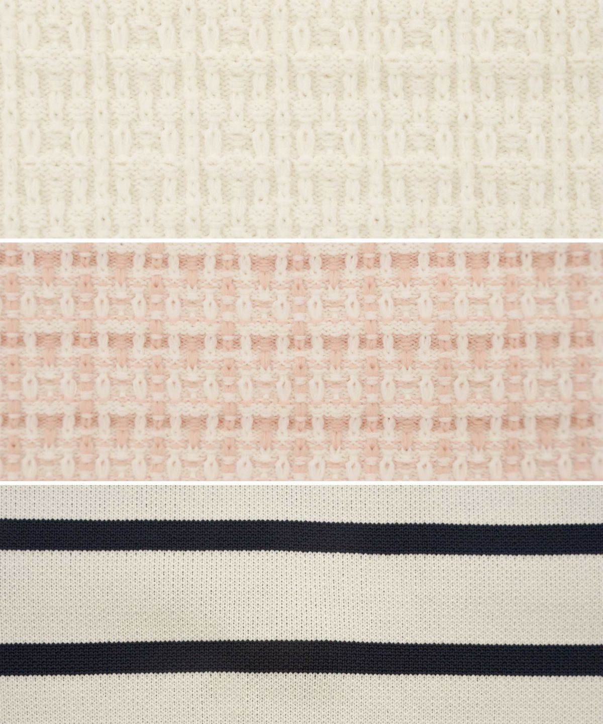 レディース/ニット/ジャケット/ノーカラー/クルーネック/セレモニー/入卒/授業参観/式/きれいめ/上品/シンプル/ストレッチ/オケージョン/入園/卒業/エレガント/アイボリー/ピンク/ボーダー/ネイビー/アソート柄/ツイード/新色/グレー/ライトグレー/無地/入卒園