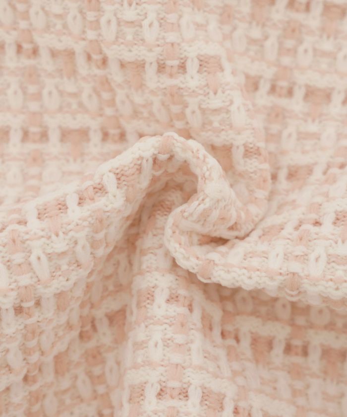 レディース/ニット/ジャケット/ノーカラー/クルーネック/セレモニー/入卒/授業参観/式/きれいめ/上品/シンプル/ストレッチ/オケージョン/入園/卒業/エレガント/アイボリー/ピンク/ボーダー/ネイビー/アソート柄/ツイード/新色/グレー/ライトグレー/無地/入卒園