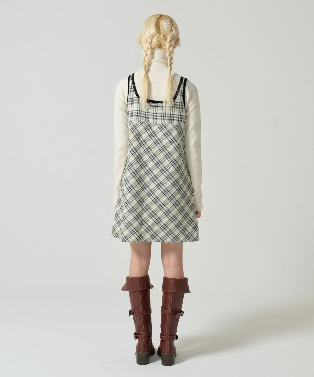 ワンピース/チェック/パイピング/ベロア