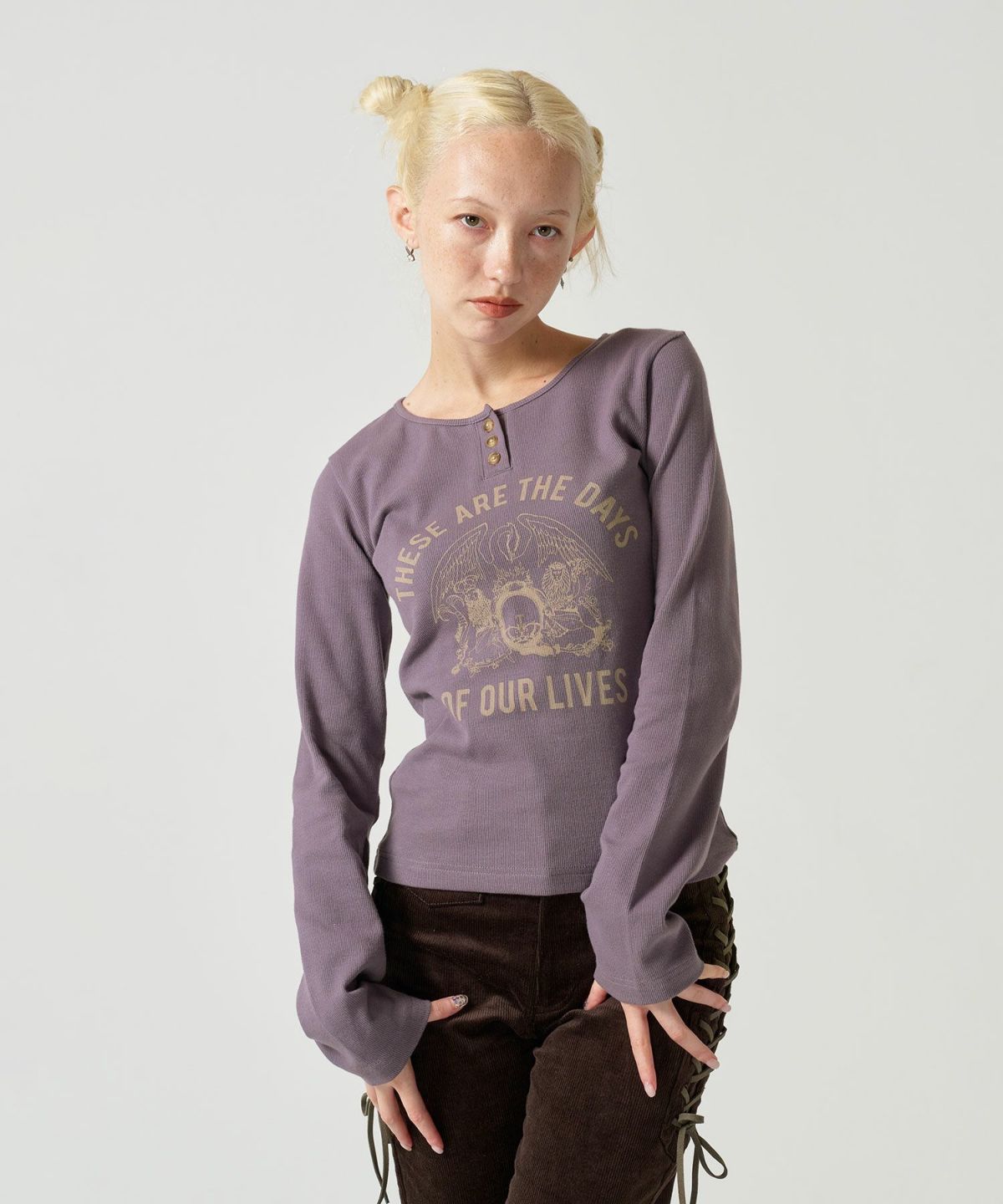 トップス/ヘンリーネック/リブ/QUEEN