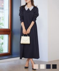 レース襟リラックスワンピースlerevevanillerピンクベージュ/チャコール/アイボリー/ブラウン/ネイビー/ブラック