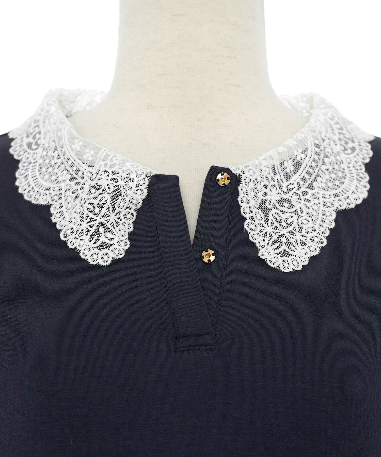 レディース/カットワンピース/カットソー/厚手/あったか/もっちり/柔らか/伸縮性/マタニティ/レース/シャツ襟/きれいめ/カジュアル/リラックス/ワンマイル/ロング/ミモレ丈/長袖/フレア/アイボリー/ブラウン/ネイビー/ブラック/オケージョン/新色/ピンクベージュ/チャコール