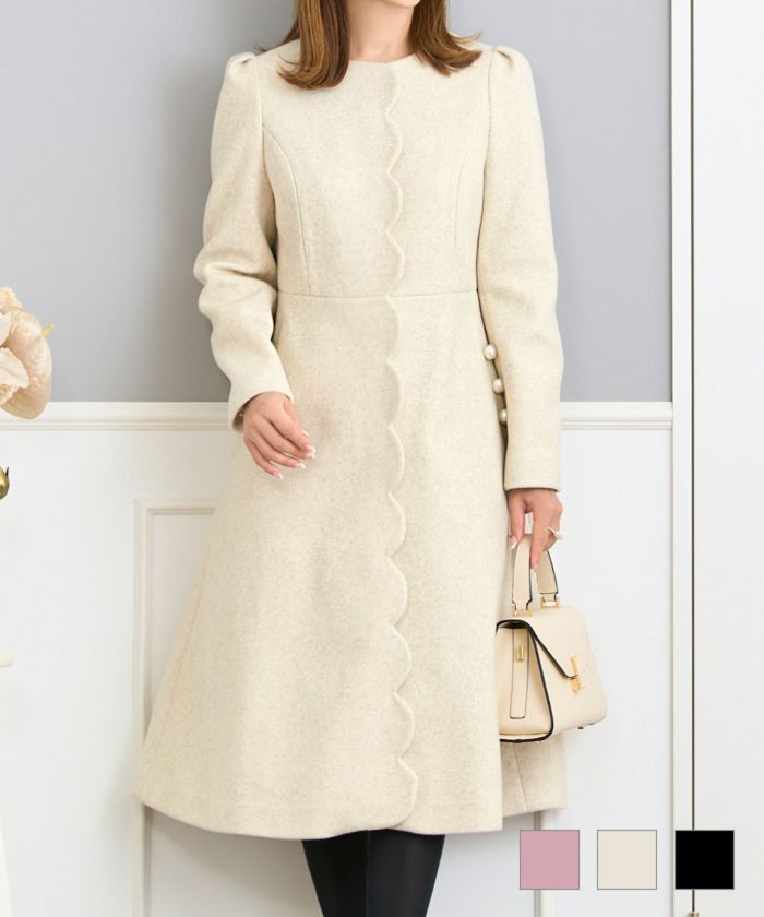 フロントスカラップパール付きコートPrimaScherrer全3色｜psc141-0880【1】