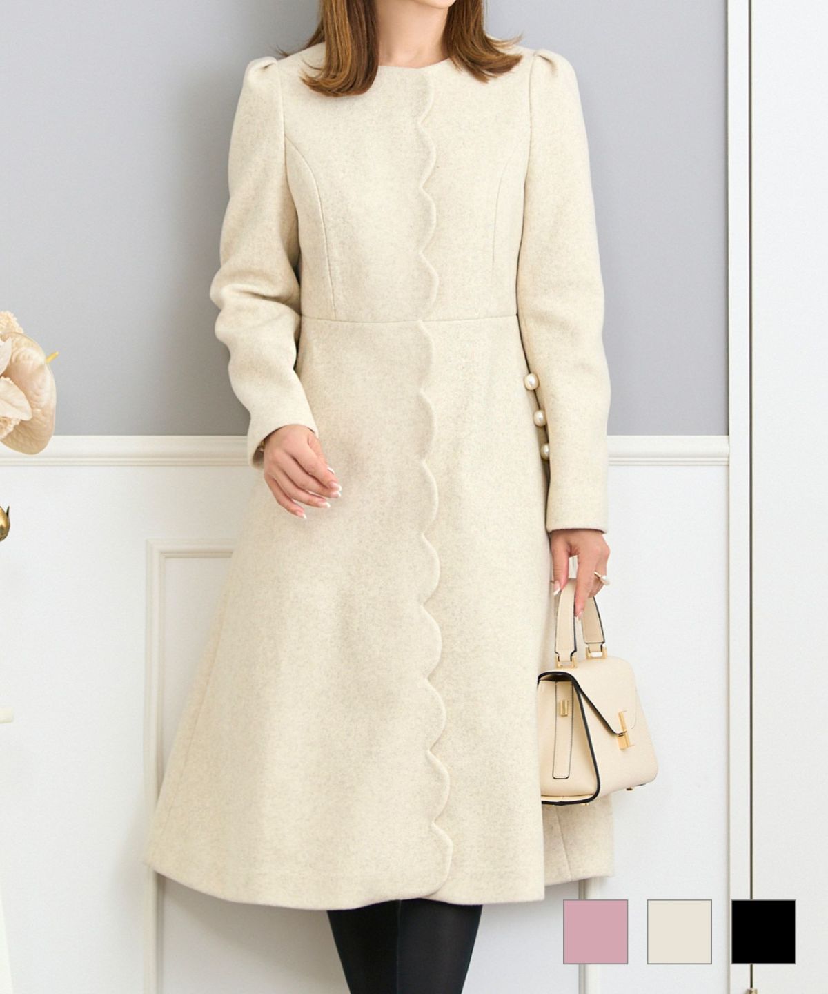 フロントスカラップパール付きコートPrimaScherrer全3色｜psc141-0880【1】