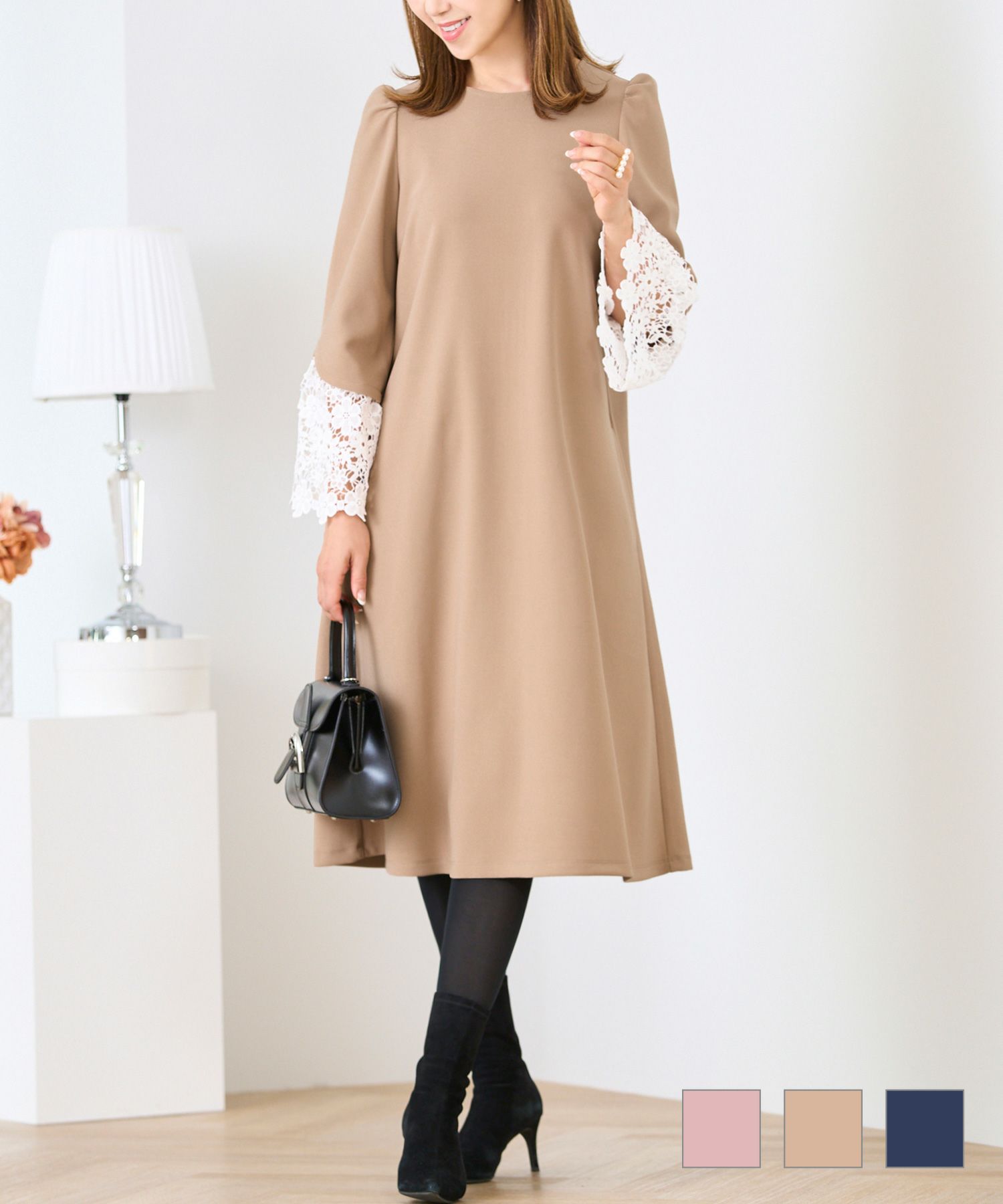 レースフレアスリーブAラインワンピースPrimaScherrer全3色｜psc341-0867【1】