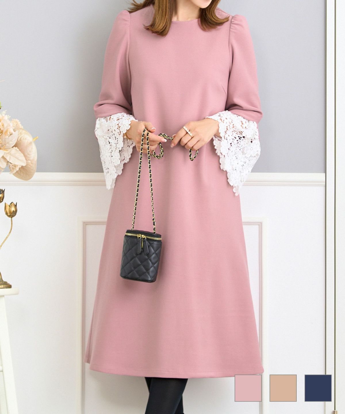 レースフレアスリーブAラインワンピースPrimaScherrer全3色｜psc341-0867【1】