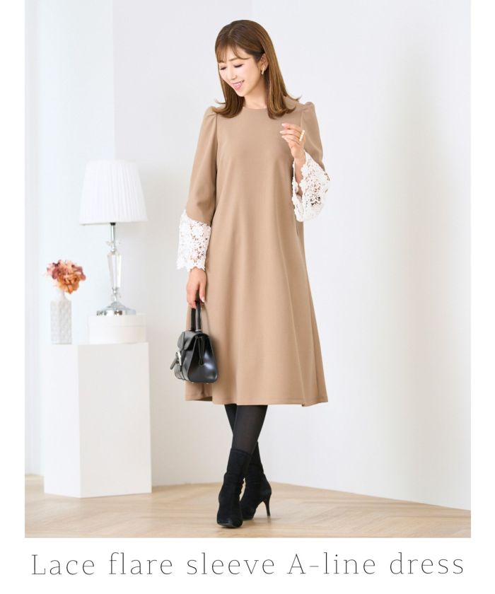 レースフレアスリーブ Aライン ワンピース ｜セレモニー、学校