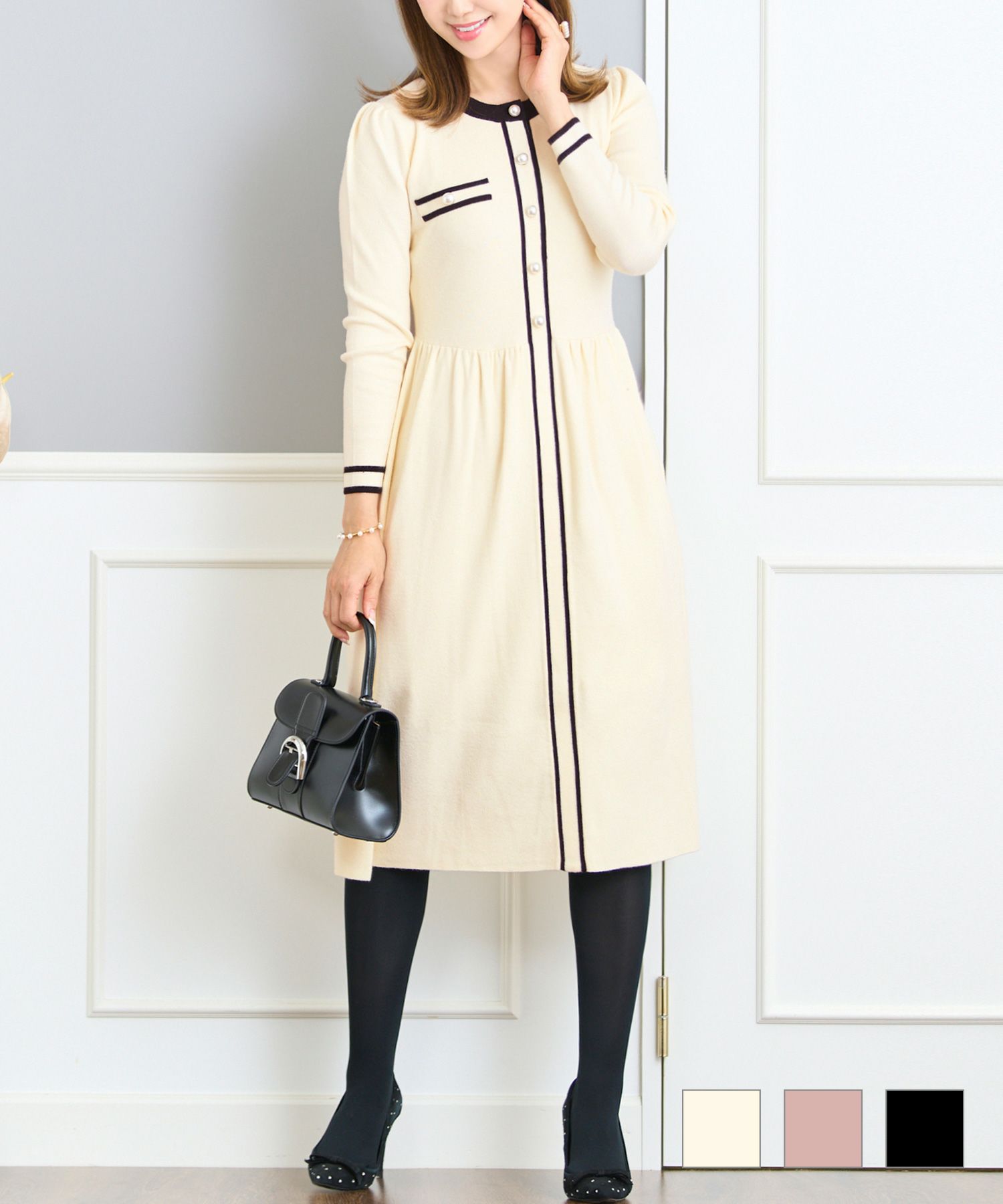 バイカラーニットワンピース長袖PrimaScherrer全3色｜psc341-0883【1】