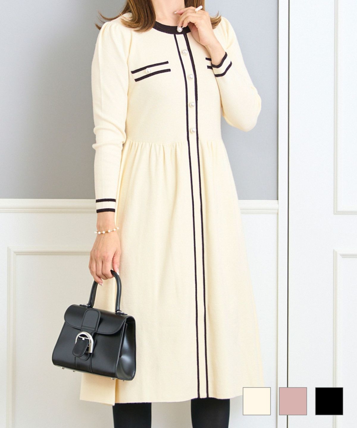 バイカラーニットワンピース長袖PrimaScherrer全3色｜psc341-0883【1】