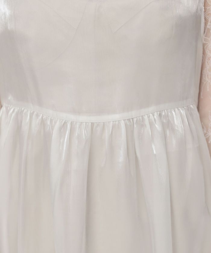 オーガンジー 光沢感 ロング丈 レイヤード/アイボリー/チャコール/M