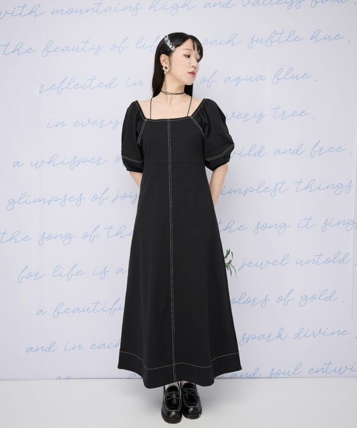 配色 オフショル Aライン ワンピース miolite 全2色｜mio381-0093【1