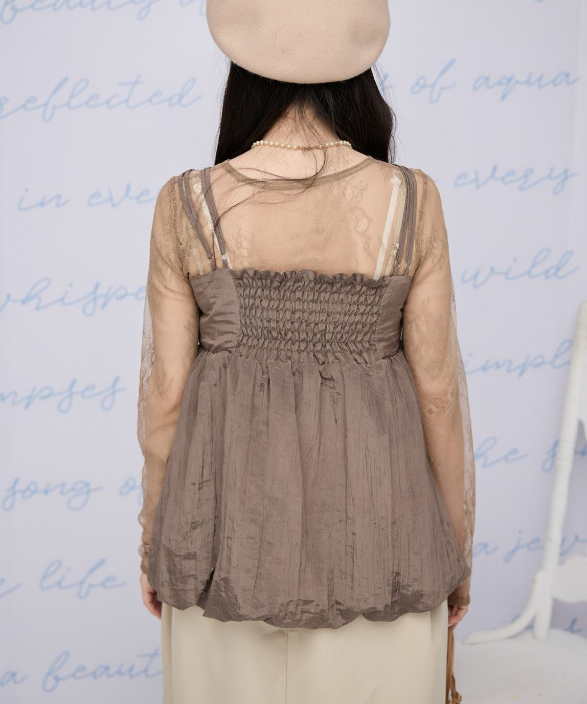 ギャザー シャーリング フリル キャミ/アイボリー/ブラウン/F