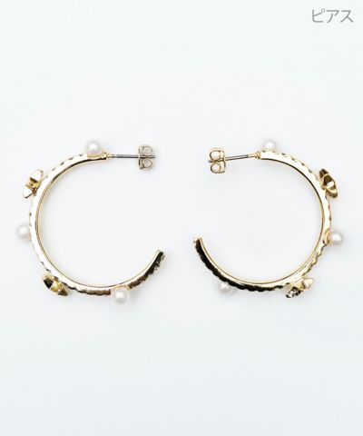 スタッズ クローバー フープ ピアス イヤリング Studs Clover